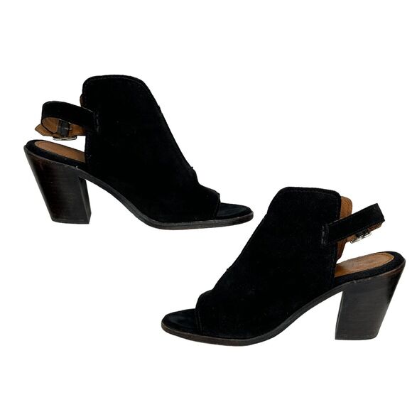 Frye Courtney Suede Leather Slingback Heeled Mule SZ 9 Shootie Black Open Toed - Picture 4 of 10